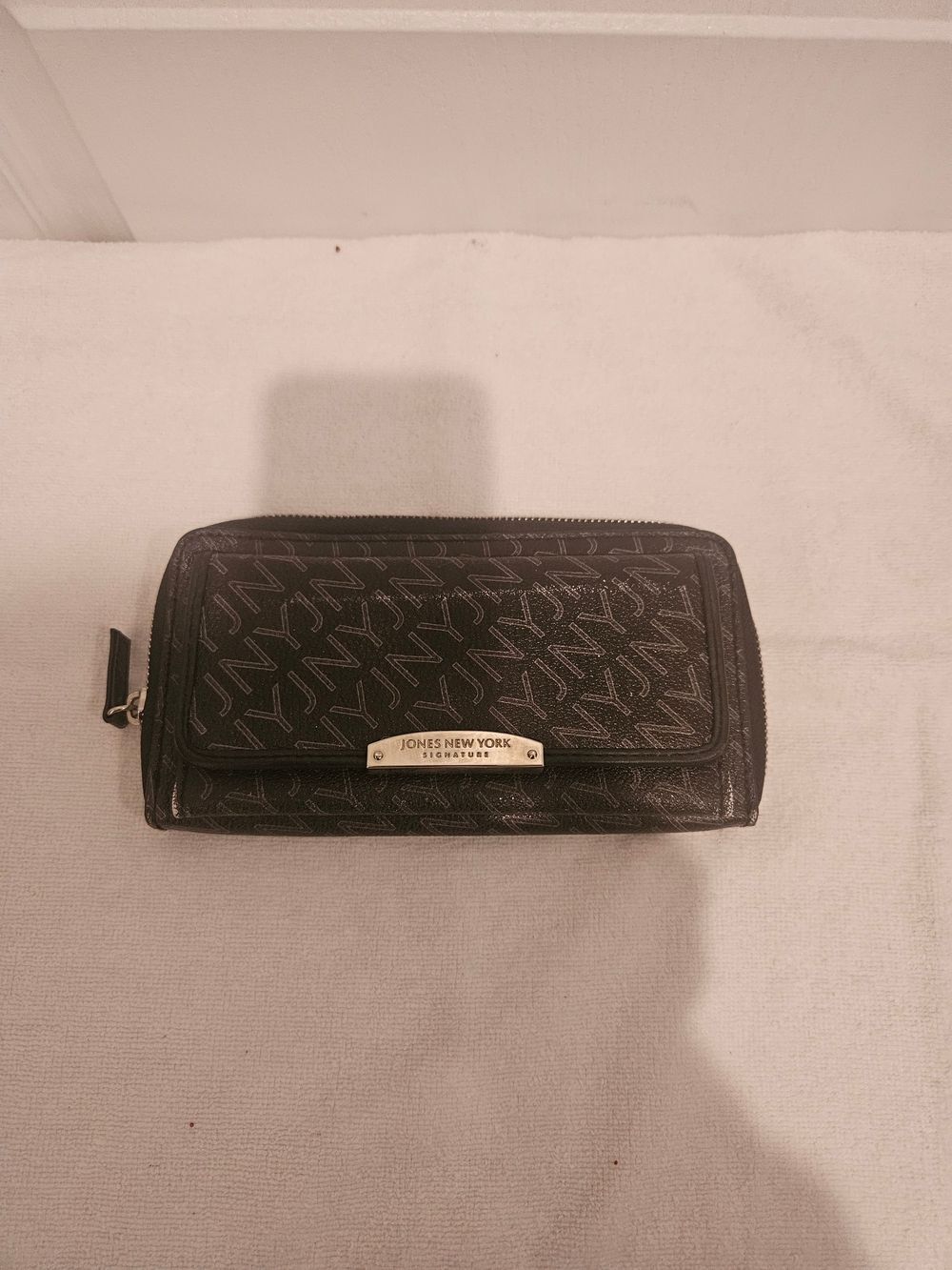 Jones New York Black Logo Zip-Around Wallet